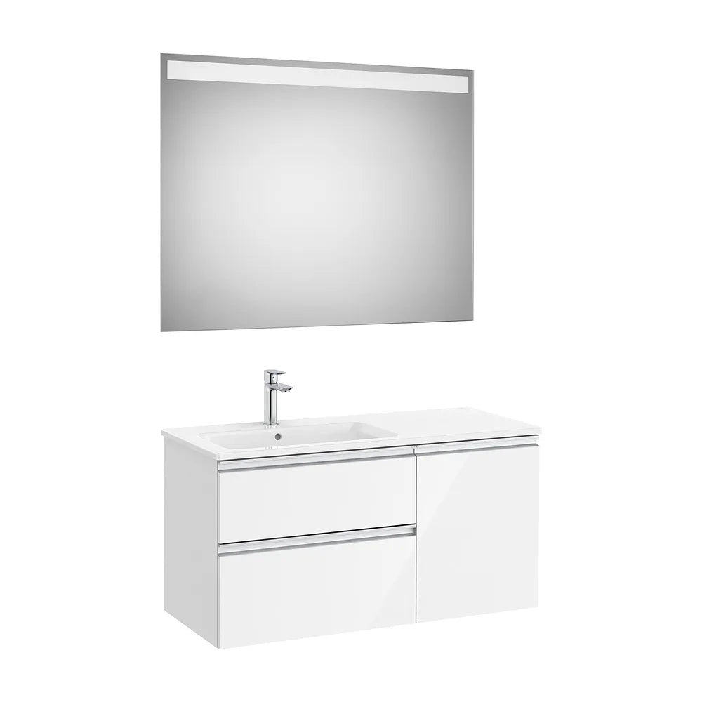 Mueble base asimétrico dos cajones puerta lavabo izquierda espejo LED 100x46x54 cm Roca - Vista 2