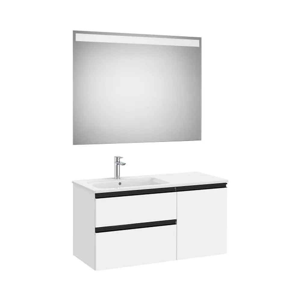 Mueble base asimétrico dos cajones una puerta lavabo izquierda espejo LED 100x46x53 cm Roca - Vista 1