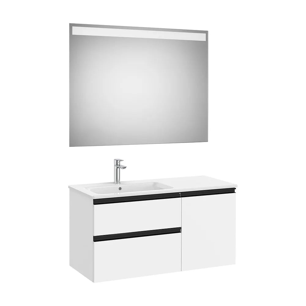 Mueble base asimétrico dos cajones una puerta lavabo izquierda espejo LED 100x46x53 cm Roca - Vista 2