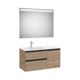Mueble Base Asimétrico 2 Cajones Una Puerta Lavabo Izquierda Espejo Led 100x46x54cm Colección The Gap Roca