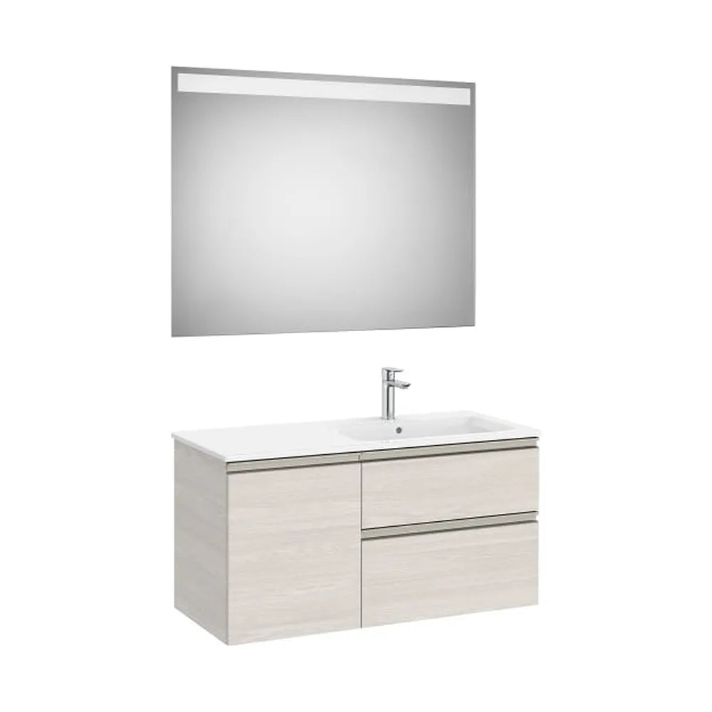 Mueble base asimétrico 100x46x53 cm con lavabo derecha y espejo LED Eidos Roca - Vista 1