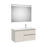 Mueble base asimétrico 100x46x53 cm con lavabo derecha y espejo LED Eidos Roca