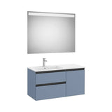 Mueble base asimétrico dos cajones una puerta lavabo izquierda espejo LED 100x46x53 cm Roca