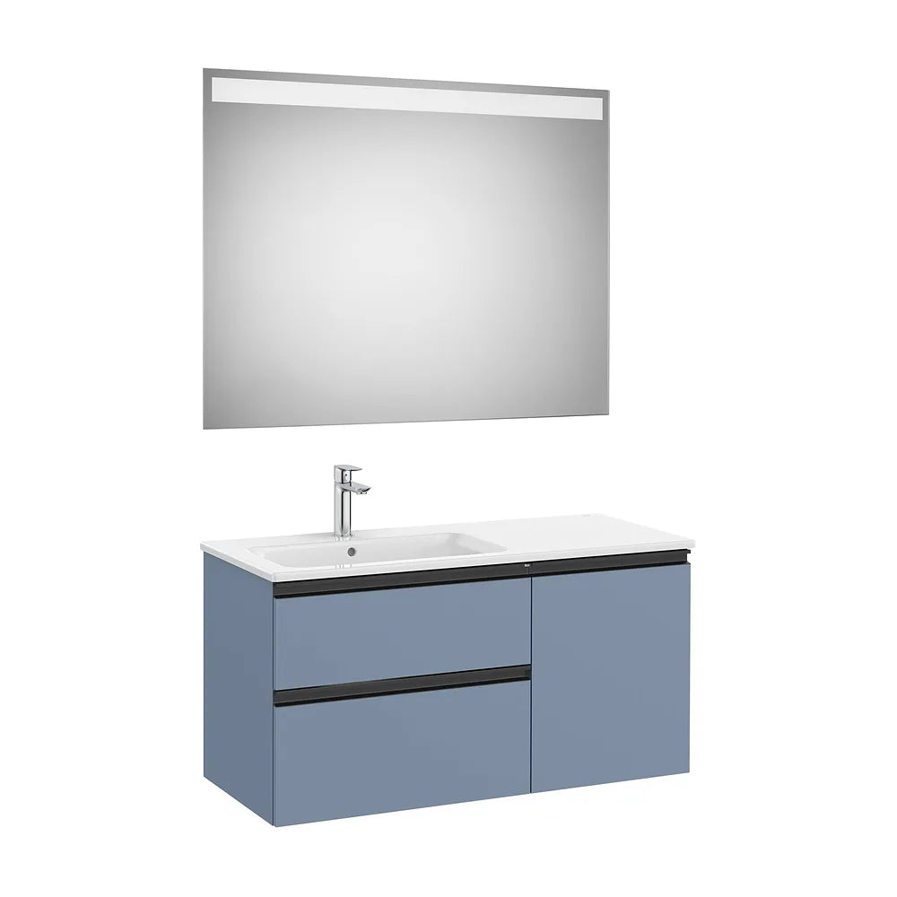 Mueble base asimétrico dos cajones una puerta lavabo izquierda espejo LED 100x46x53 cm Roca - Vista 2