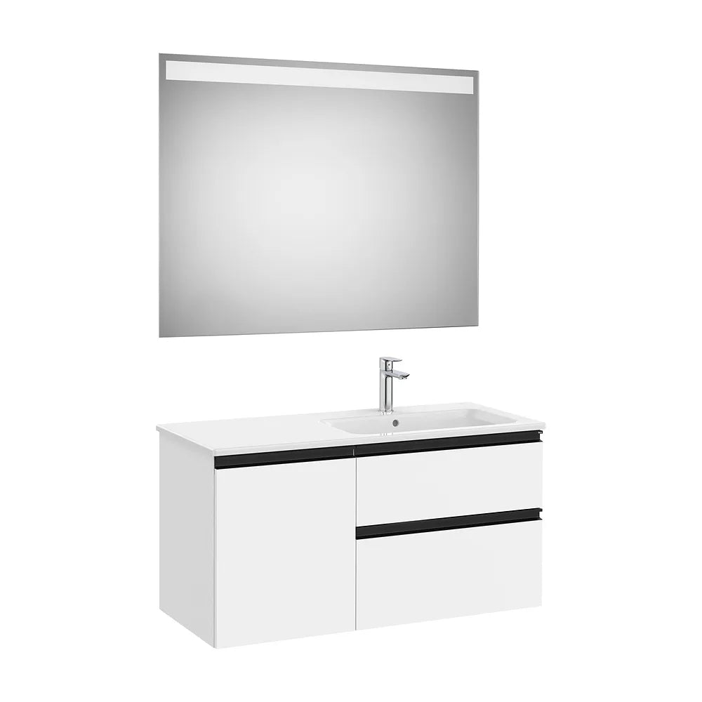Mueble Base Asimétrico con Lavabo a la Derecha y Espejo Led 100x46x53cm Colección The Gap Roca - Vista 2
