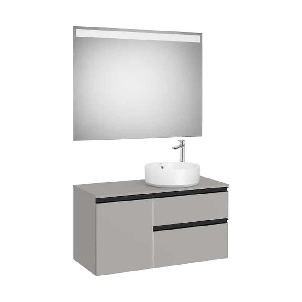 Pack mueble base dos cajones puerta lavabo sobre encimera derecha espejo LED Roca - Vista 1