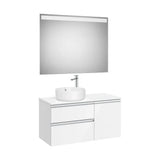 Meuble Sous Lavabo Asymétrique Deux Tiroirs Une Porte Pour Vasque À Poser Gauche Avec Miroir Led The Gap Roca