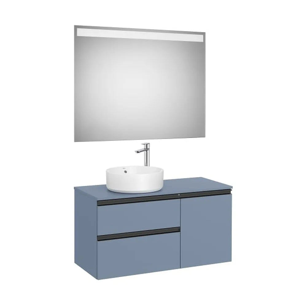 Mueble Base Asimétrico 2 Cajones Una Puerta Lavabo Sobre Encimera Izquierda Espejo Led Colección The Gap Roca - Vista 1