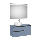 Mueble Base Asimétrico 2 Cajones Una Puerta Lavabo Sobre Encimera Izquierda Espejo Led Colección The Gap Roca