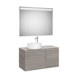 Mueble Base Asimétrico 2 Cajones Una Puerta Lavabo Sobre Encimera Izquierda Espejo Led 100x46x54cm Colección The Gap Roca