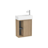 Móvel base assimétrico compacto 55 x 27 x 60 cm com lavatório suspenso sem transbordo acabamento olmo claro Roca