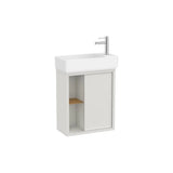 Mueble base asimétrico compacto con estante lateral abierto y lavabo suspendido 55x27x60 cm Roca