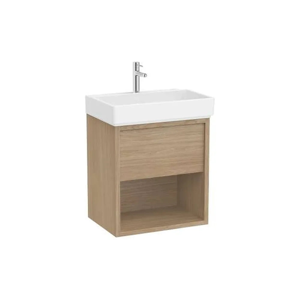 Mueble base suspendido con cajón estante abierto lavabo con orificio para grifería 60x43x60 cm Roca - Vista 1