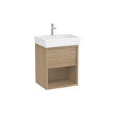 Mueble base suspendido con lavabo y un cajón color olmo claro 55x43x60 cm Roca