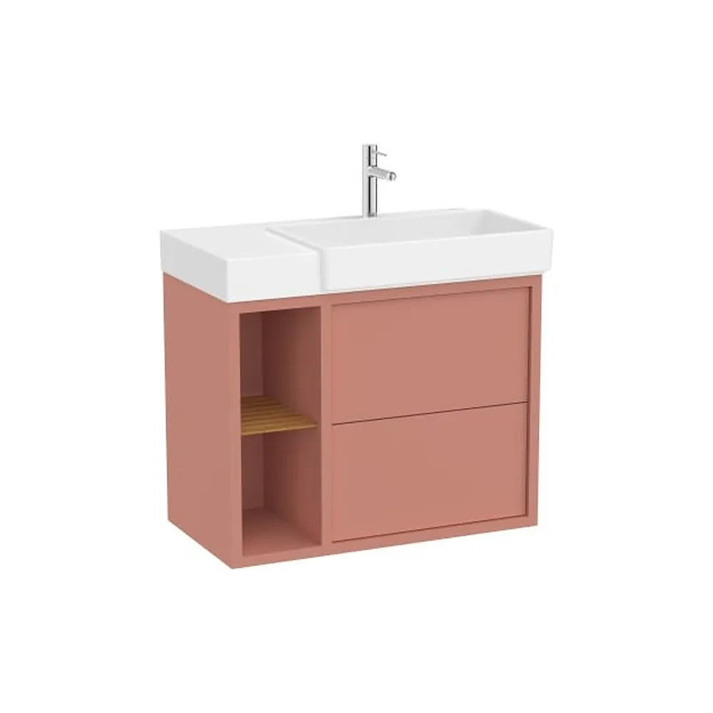 Mueble Base Asimétrico 2 Cajones Estante Lateral Abierto Lavabo Derecha 80x43x60cm Roca - Vista 1