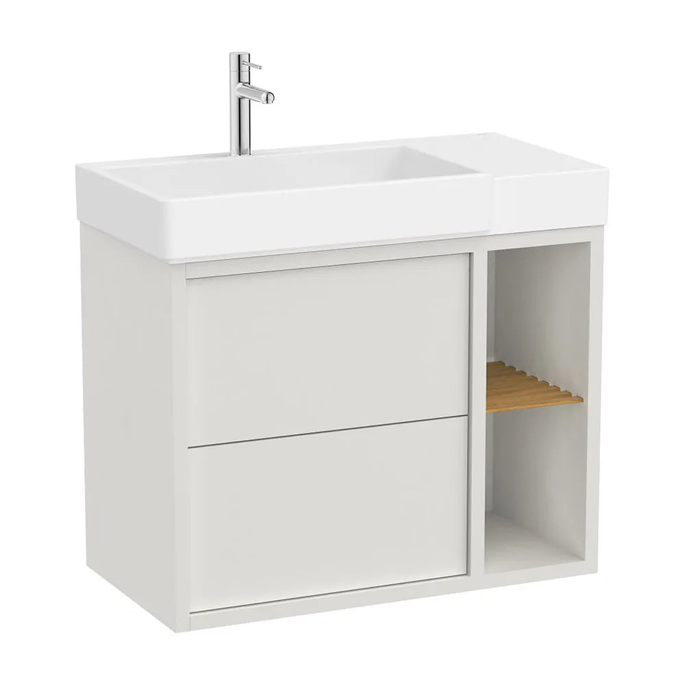 Mueble base asimétrico dos cajones estante lateral abierto lavabo izquierda 80x43x60 cm Roca - Vista 2