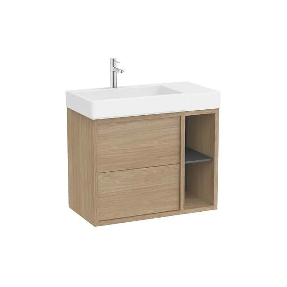 Mueble base asimétrico 80x43x60 cm dos cajones estante lateral lavabo izquierda Roca - Vista 1