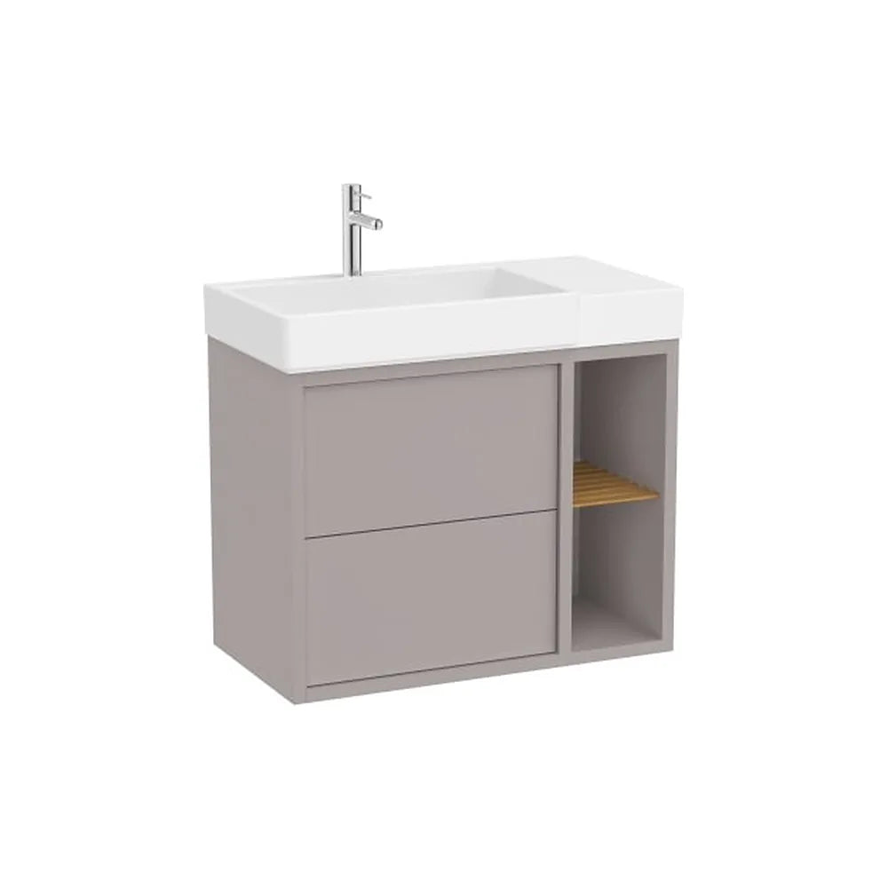 Mueble base asimétrico dos cajones estante lateral abierto lavabo izquierda 80x43x60 cm Roca - Vista 1