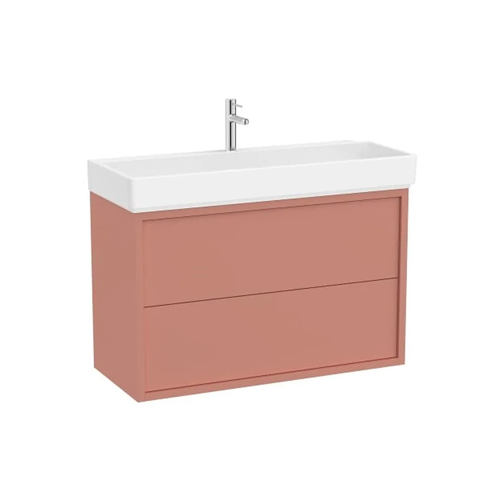Mueble base suspendido con dos cajones y lavabo con orificio para grifería 100x43x60 cm Roca - Vista 1