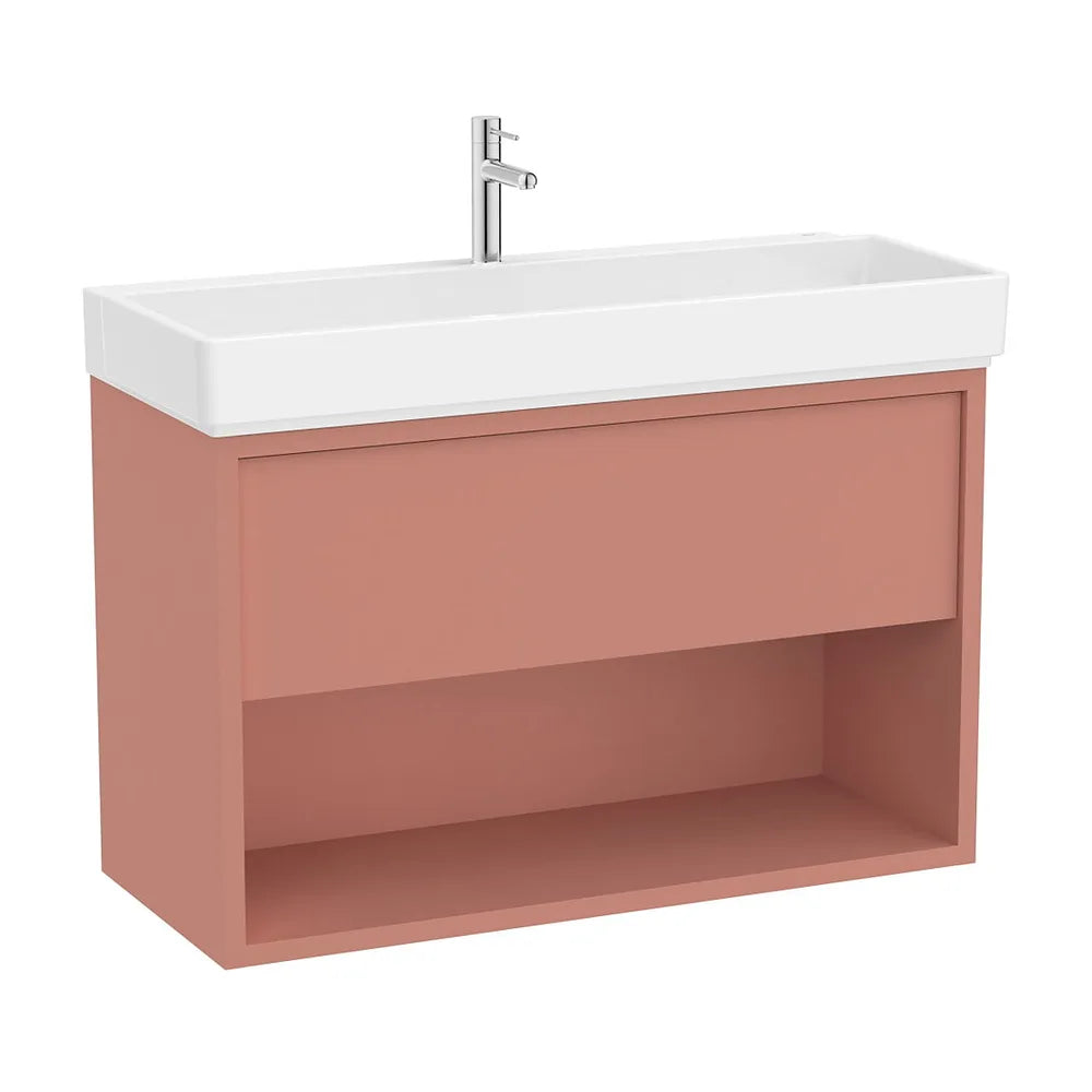 Mueble base suspendido con lavabo un cajón estante abierto 100x43x60 cm Roca - Vista 2