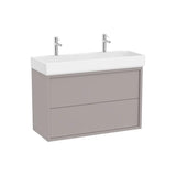 Meuble bas suspendu à deux tiroirs avec lavabo central deux perçages pour robinetterie 100 x 43 x 60 cm Roca
