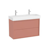 Mueble base suspendido con dos cajones lavabo porcelana dos orificios para grifería 100x43x60 cm Roca