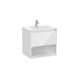 Mueble base suspendido con cajón estante abierto y lavabo 60x46x58 cm Roca