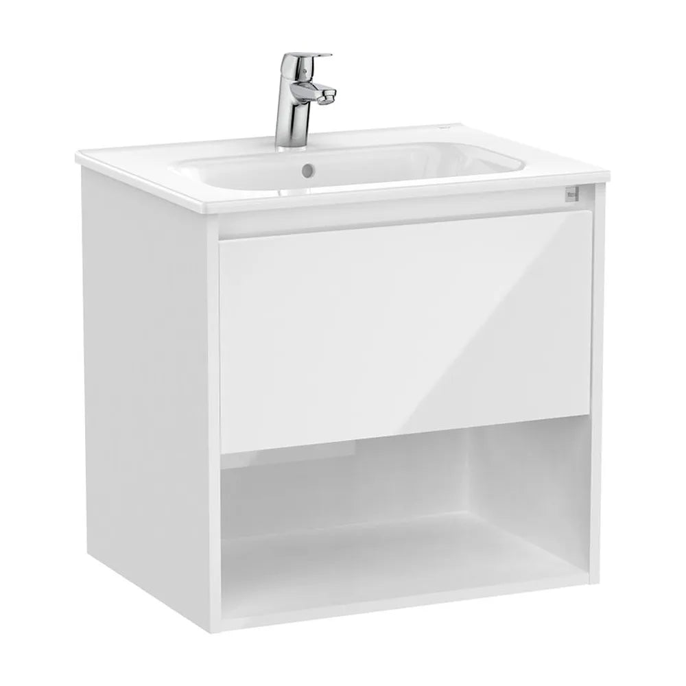 Mueble base suspendido con cajón estante abierto y lavabo 60x46x58 cm Roca - Vista 2