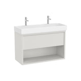Mueble base suspendido con cajón estante abierto y lavabo 100x43x60 cm Roca