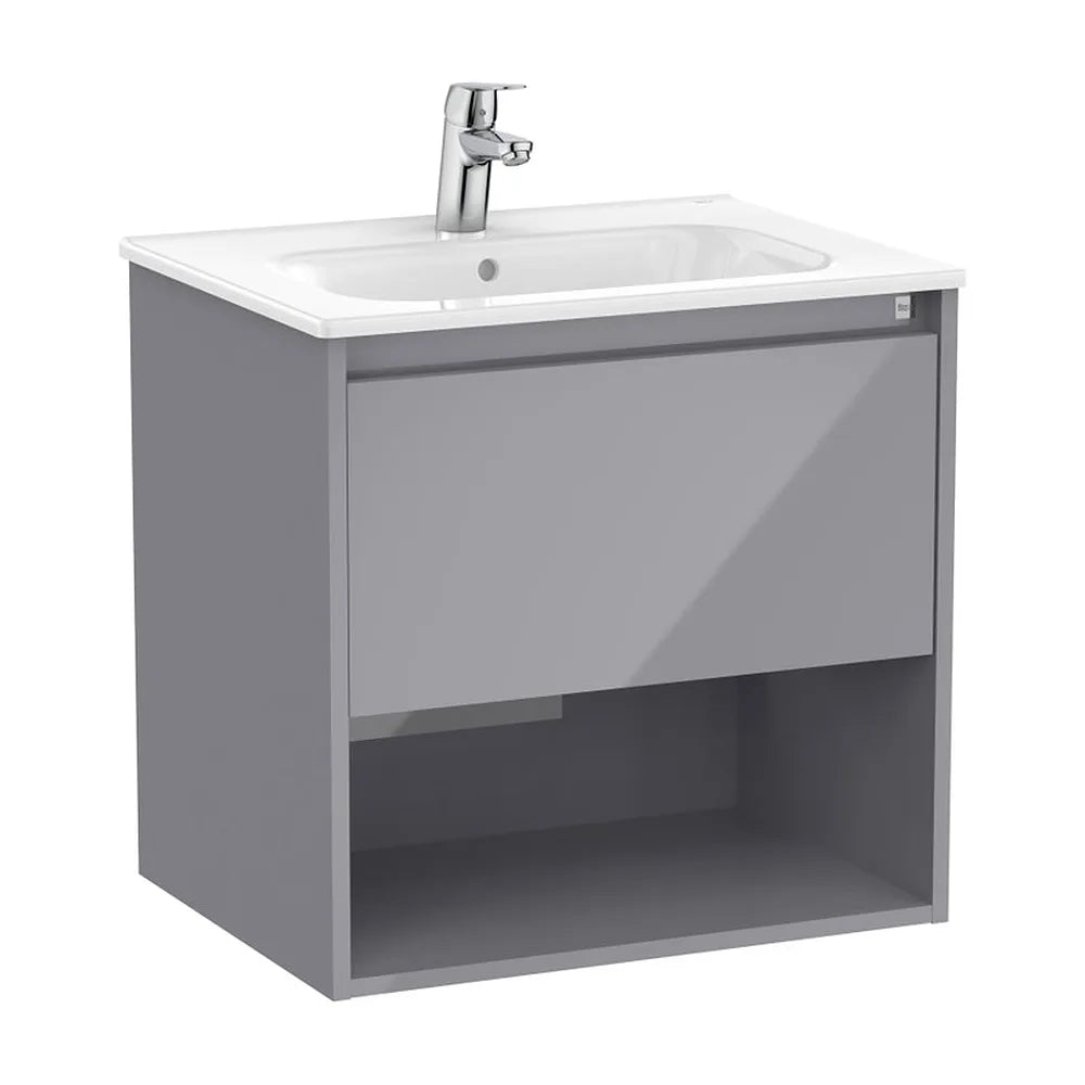 Mueble base suspendido con cajón y estante abierto lavabo porcelana 60x46x58 cm Roca - Vista 2