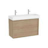Mueble base suspendido con dos cajones lavabo con dos orificios para grifería 100x43x60 cm Roca