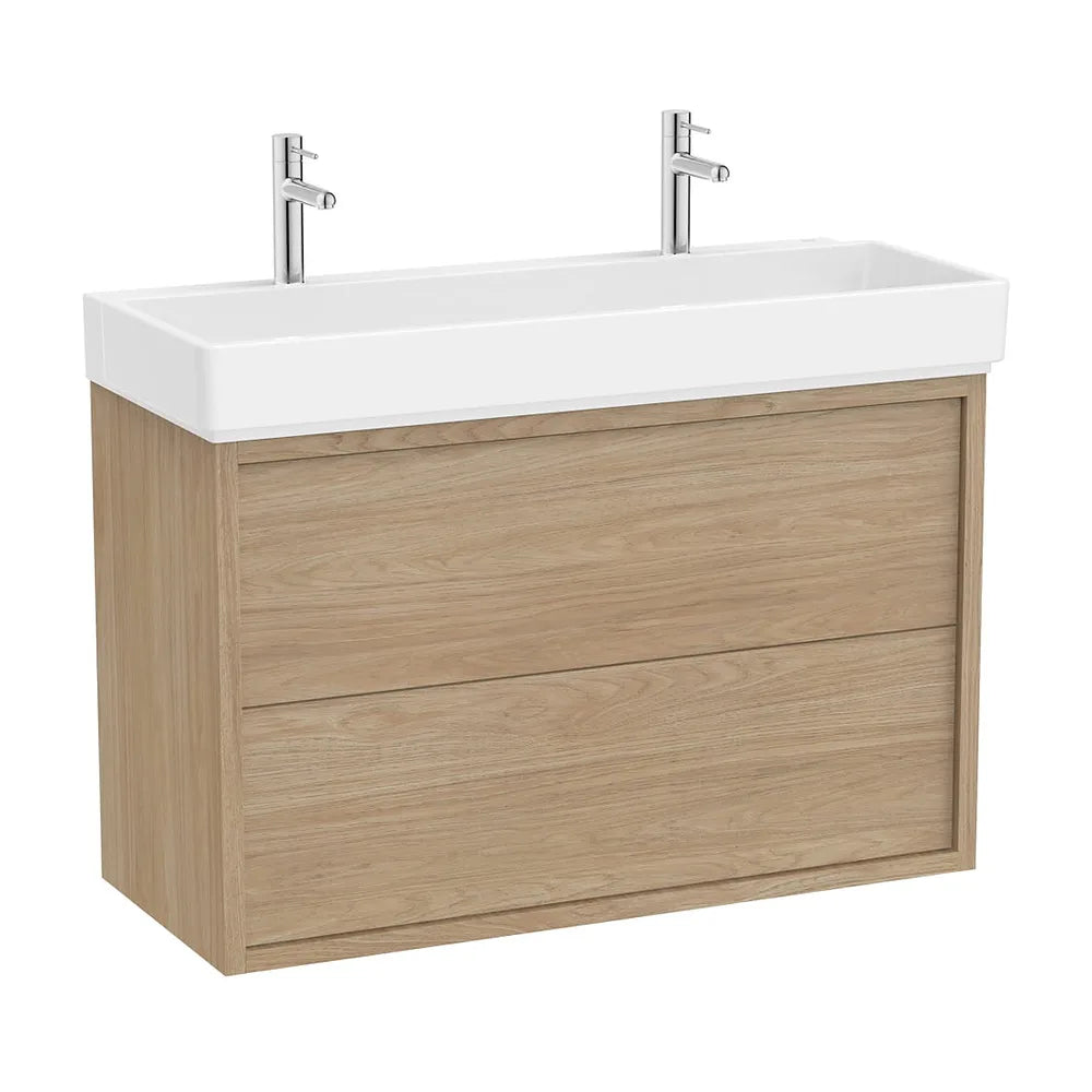 Mueble base suspendido con dos cajones lavabo con dos orificios para grifería 100x43x60 cm Roca - Vista 2