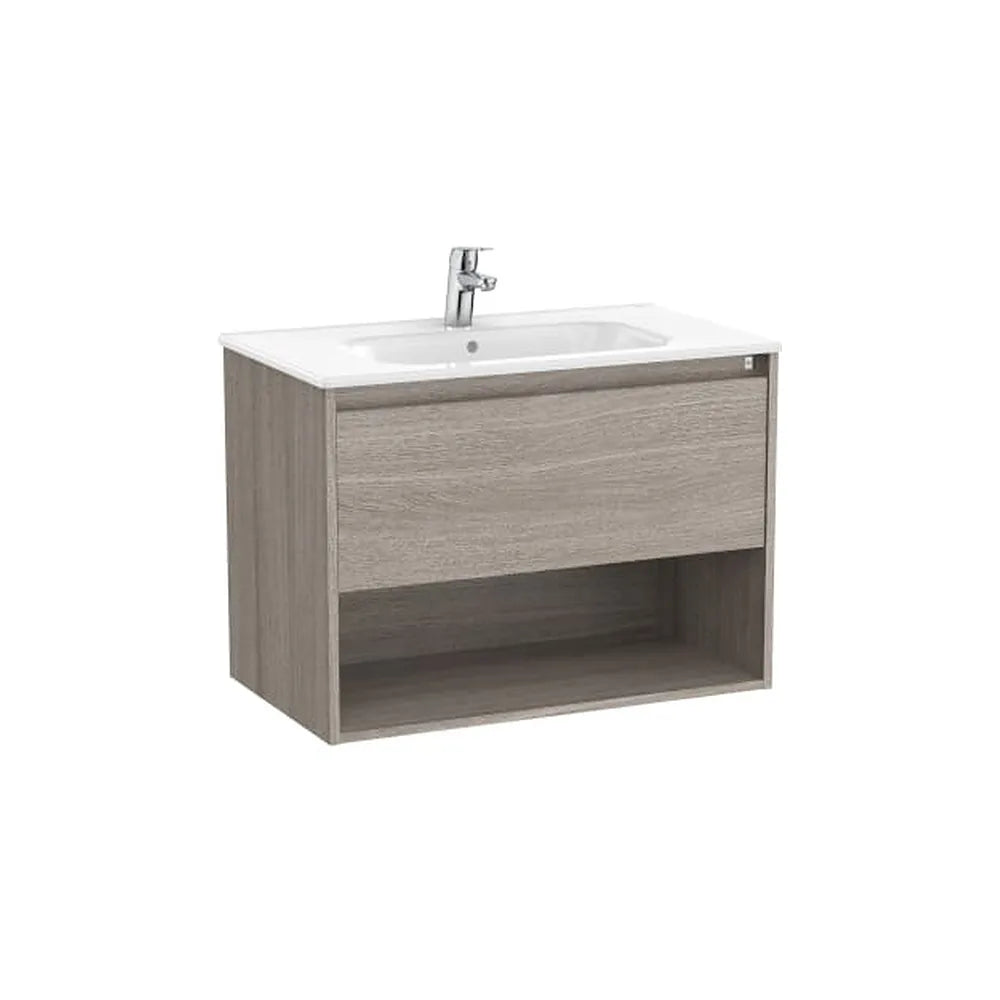 Mueble base suspendido con cajón estante abierto y lavabo 80x46x58 cm Roca - Vista 1