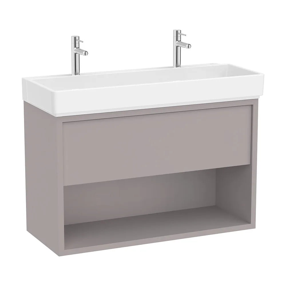 Mueble base suspendido con un cajón estante abierto y lavabo porcelana 100x43x60 cm Roca - Vista 2