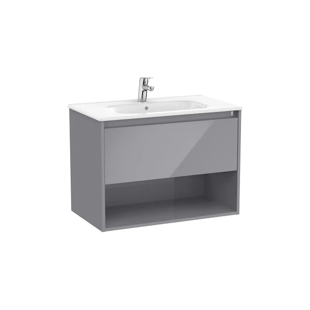 Mueble base suspendido con lavabo y cajón gris brillo 80x46x58 cm Roca - Vista 1