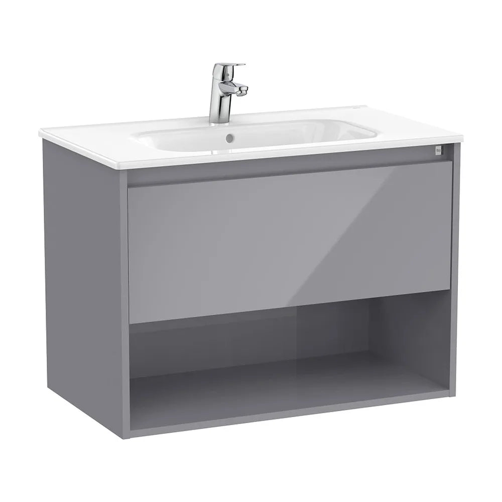 Mueble base suspendido con lavabo y cajón gris brillo 80x46x58 cm Roca - Vista 2