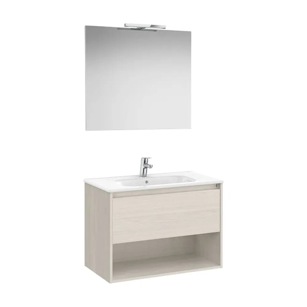 Mueble Base Cajón Estante Abierto Lavabo Porcelana Espejo Led Roca - Vista 1