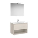 Mueble Base Cajón Estante Abierto Lavabo Porcelana Espejo Led Roca