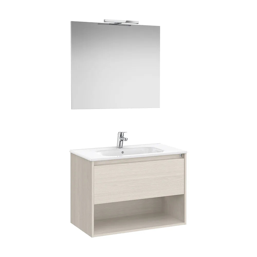 Mueble Base Cajón Estante Abierto Lavabo Porcelana Espejo Led Roca - Vista 2