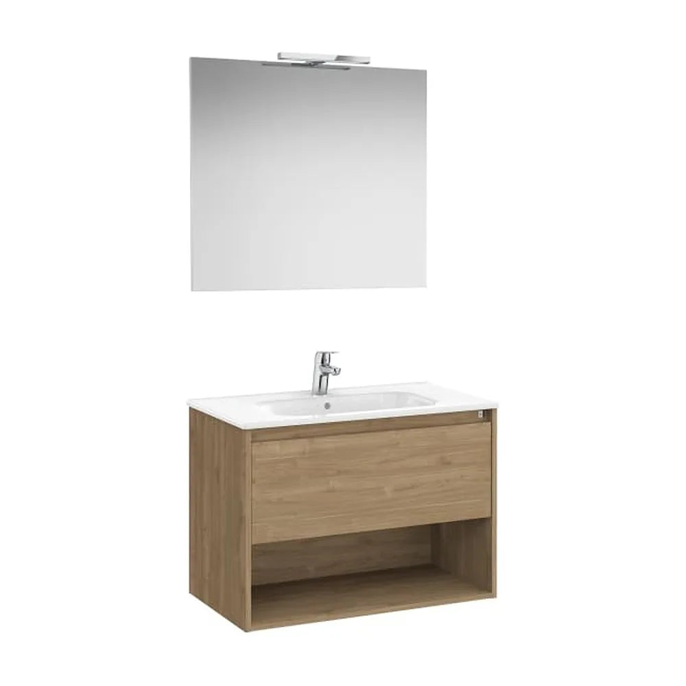 Mueble Base con Cajón Estante Lavabo Espejo y Aplique Led Nogal Roca - Vista 1