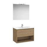 Base Unit with Drawer, Shelf, Washbasin, Mirror and LED Wall Light Walnut Roca