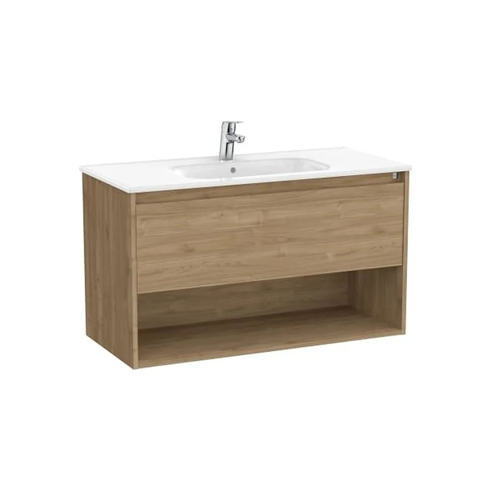 Mueble Base Suspendido con Cajón Estante Abierto y Lavabo Nogal 1005x460x580mm Roca - Vista 1