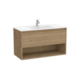 Suspended Base Unit with Drawer, Open Shelf and Washbasin Walnut 1005x460x580mm Roca