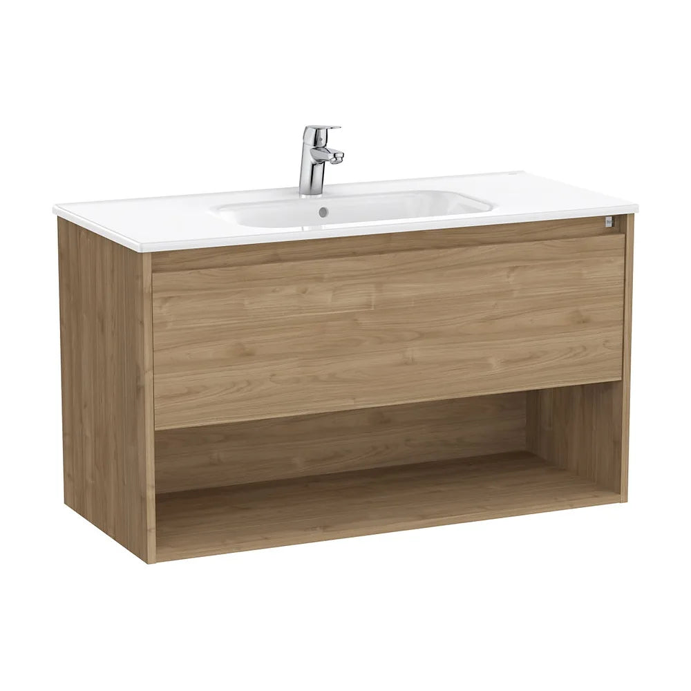 Mueble Base Suspendido con Cajón Estante Abierto y Lavabo Nogal 1005x460x580mm Roca - Vista 2