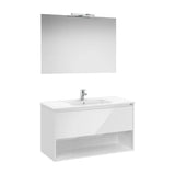 Pack mueble base con cajón estante lavabo espejo y aplique LED 100x46x58 cm Roca