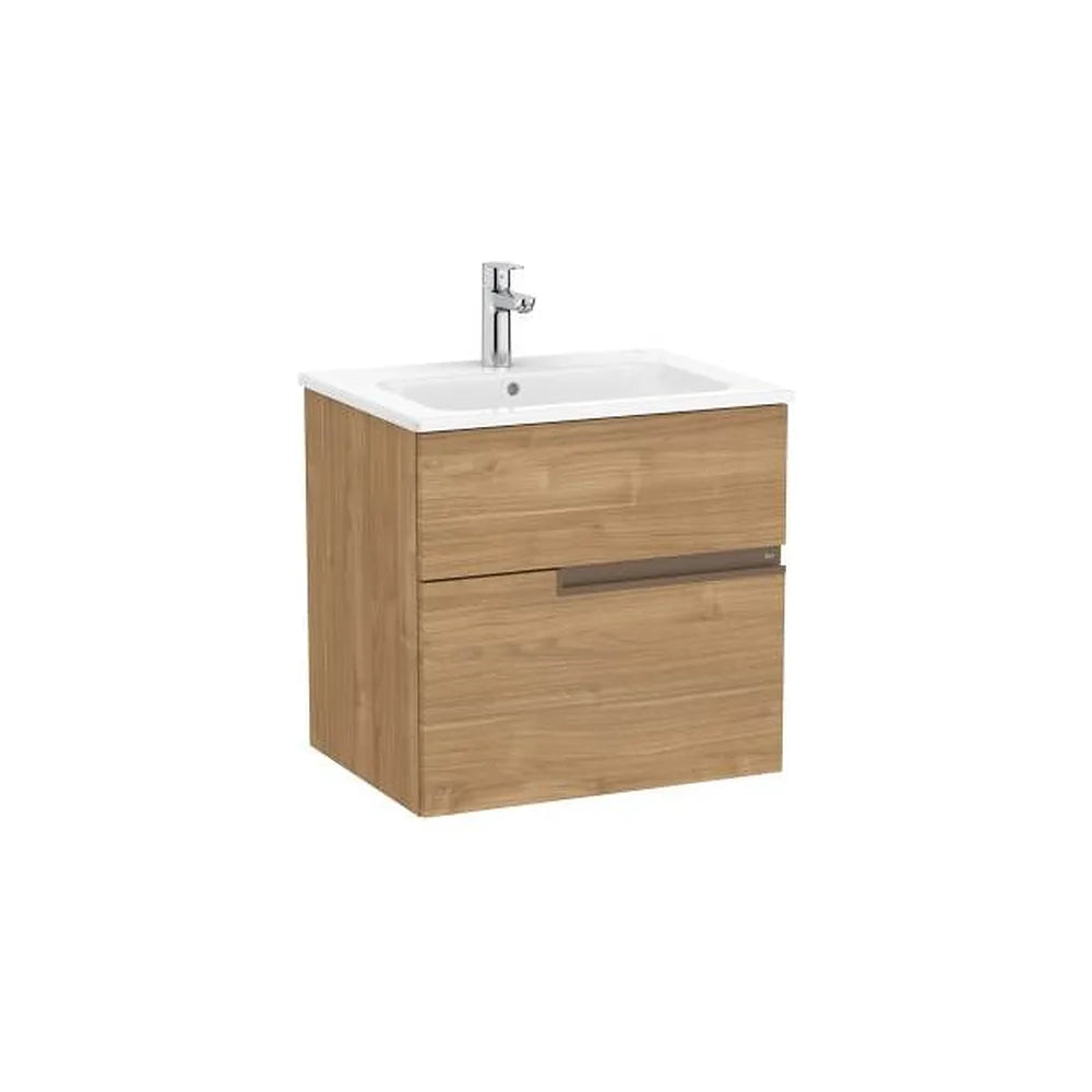 Mueble base suspendido con dos cajones y lavabo porcelana 60x46x58 cm Nogal Roca - Vista 1