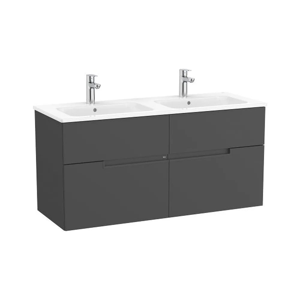 Mueble base suspendido con lavabo doble cuatro cajones 119x46x58 cm Roca - Vista 1