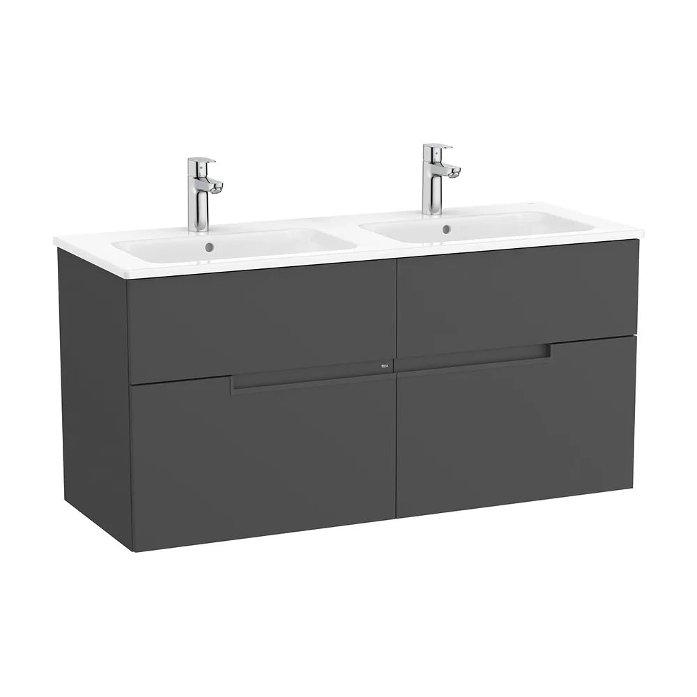 Mueble base suspendido con lavabo doble cuatro cajones 119x46x58 cm Roca - Vista 2