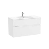 Móvel base suspenso com dois gavetões e lavatório em porcelana branco mate 1005 x 460 x 583 mm Roca