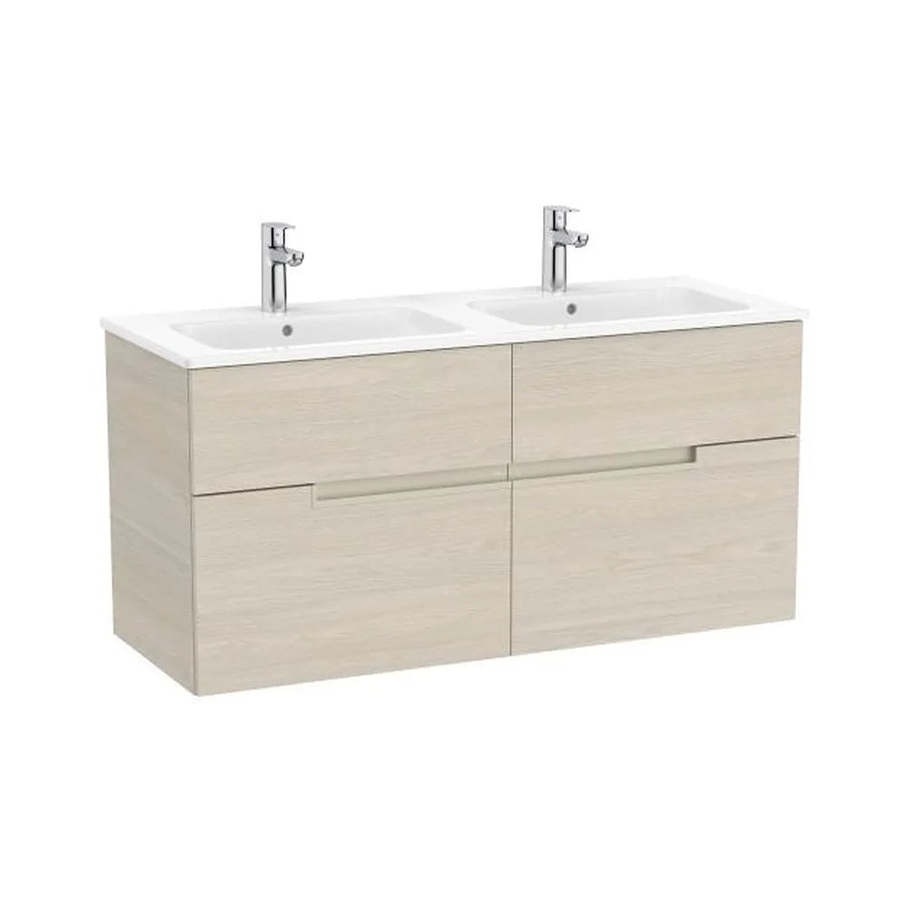 Mueble base suspendido con cuatro cajones y lavabo doble 119x46x58 cm Fresno Roca - Vista 1
